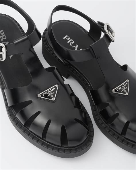 prada brushed leather boat shoes|Black Brushed Leather Fisherman Sandals .